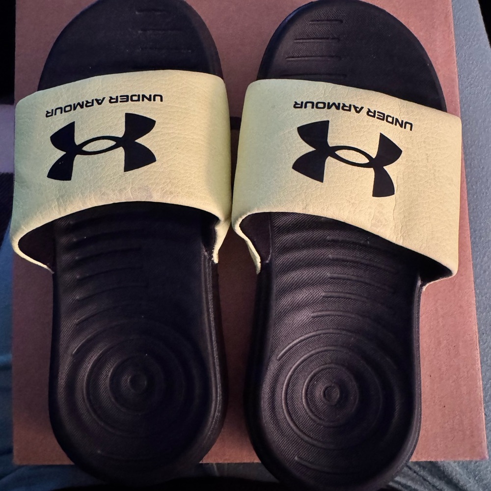 Under Armour Boys Black and Neon Yellow Slide Sandals